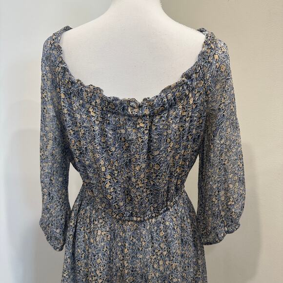 Anthropologie‎ Kira Blue Floral Off-Shoulder Peasant Midi Dress Cottage Boho 12 - Picture 7 of 12